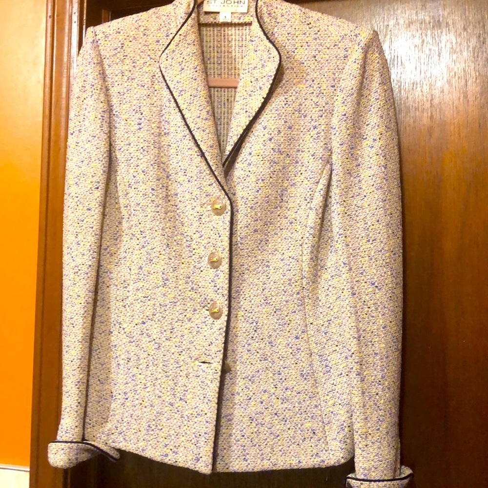 St. John Yellow and Blue Tweed Blazer